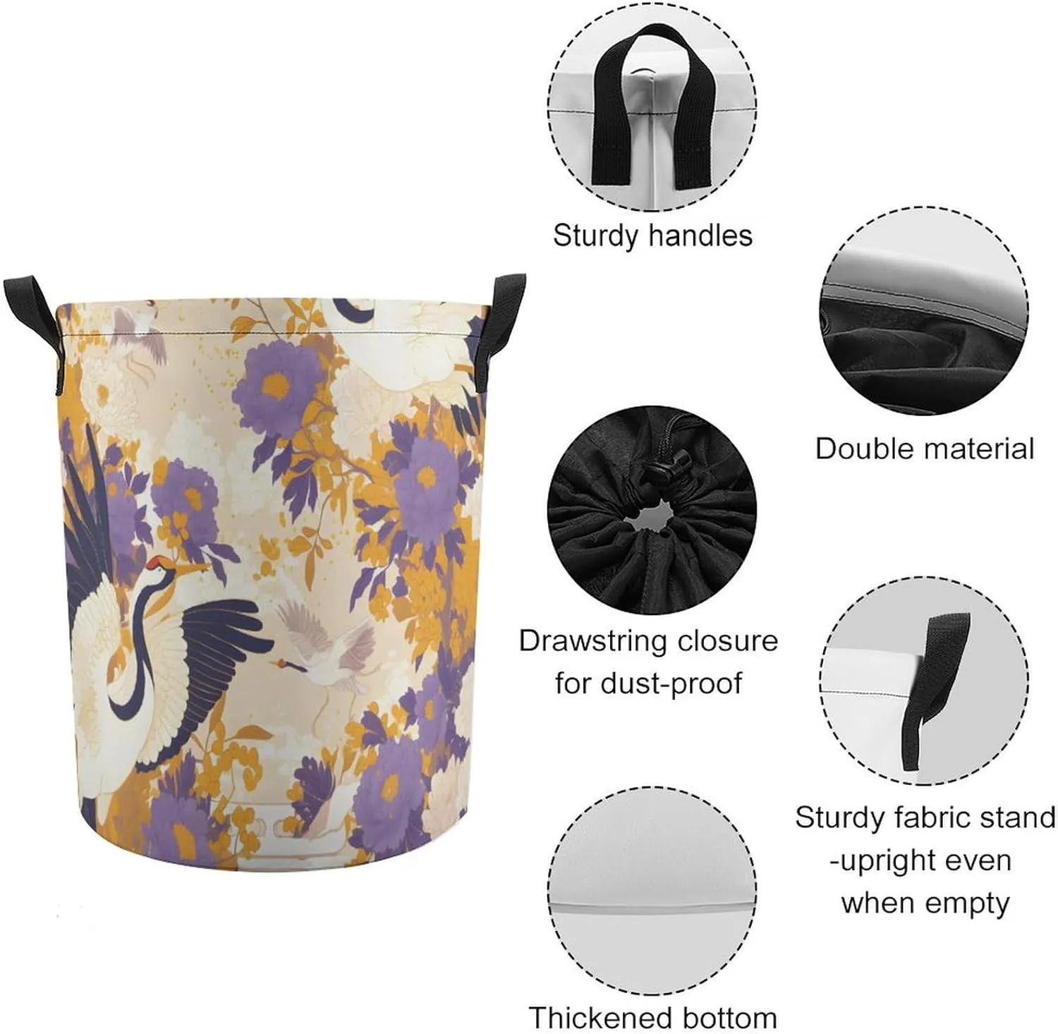 Laundry Hampers, Large Drawstring Laundry Bag, Removable Laundry Bags, Collapsible Storage Bin with Handles for Home Organization, Kids Room, Nursery Pattern