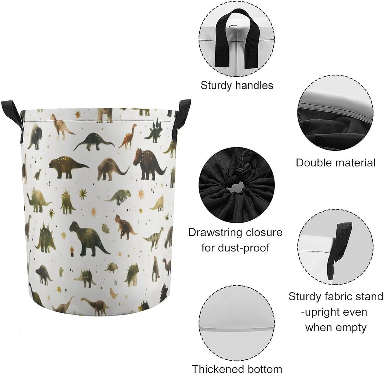 Laundry Hampers, Large Drawstring Laundry Bag, Removable Laundry Bags, Collapsible Storage Bin with Handles for Home Organization, Kids Room, Nursery Vertebrate
