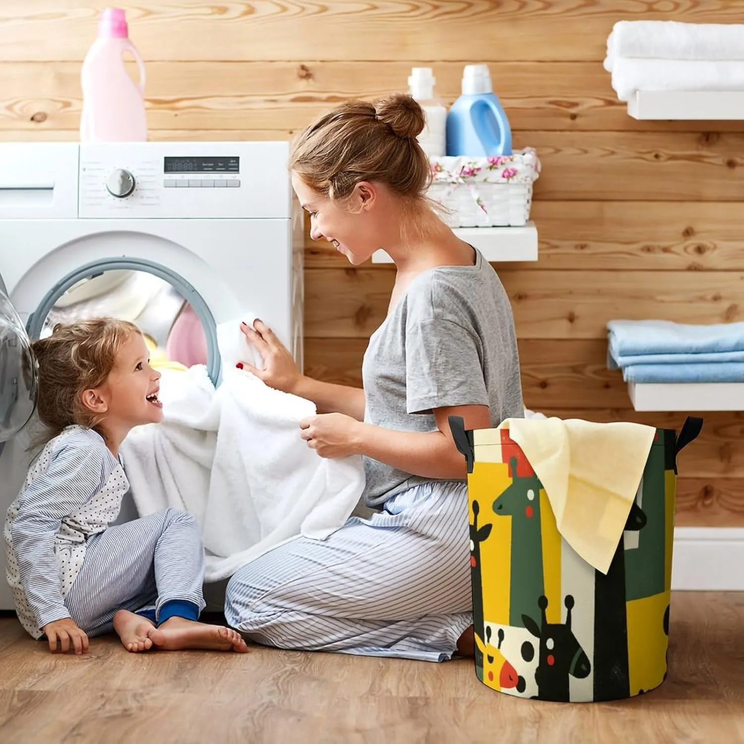 Laundry Hampers, Large Drawstring Laundry Bag, Removable Laundry Bags, Collapsible Storage Bin with Handles for Home Organization, Kids Room, Nursery Vertebrate