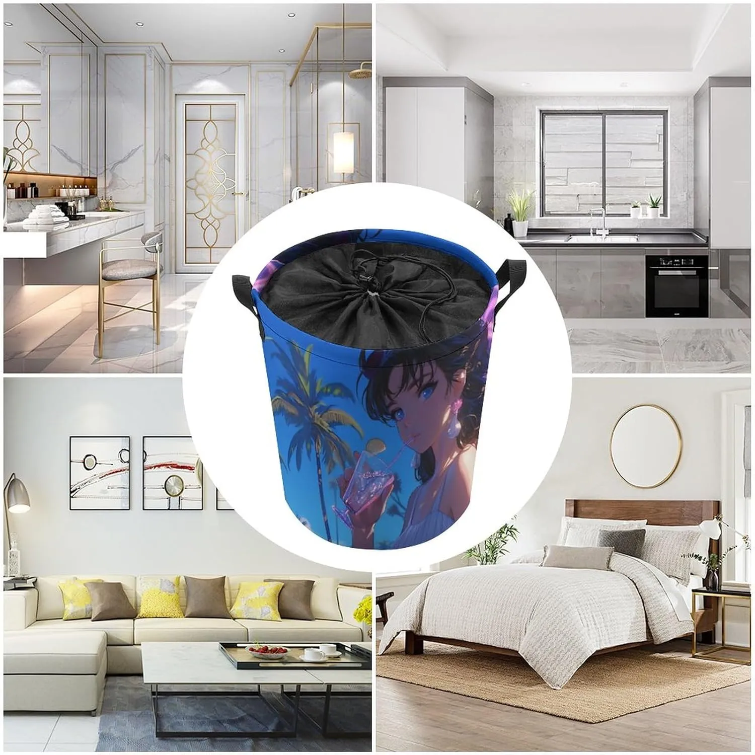 Laundry Hampers, Large Drawstring Laundry Bag, Removable Laundry Bags, Collapsible Storage Bin with Handles for Home Organization, Kids Room, Nursery Vertebrate