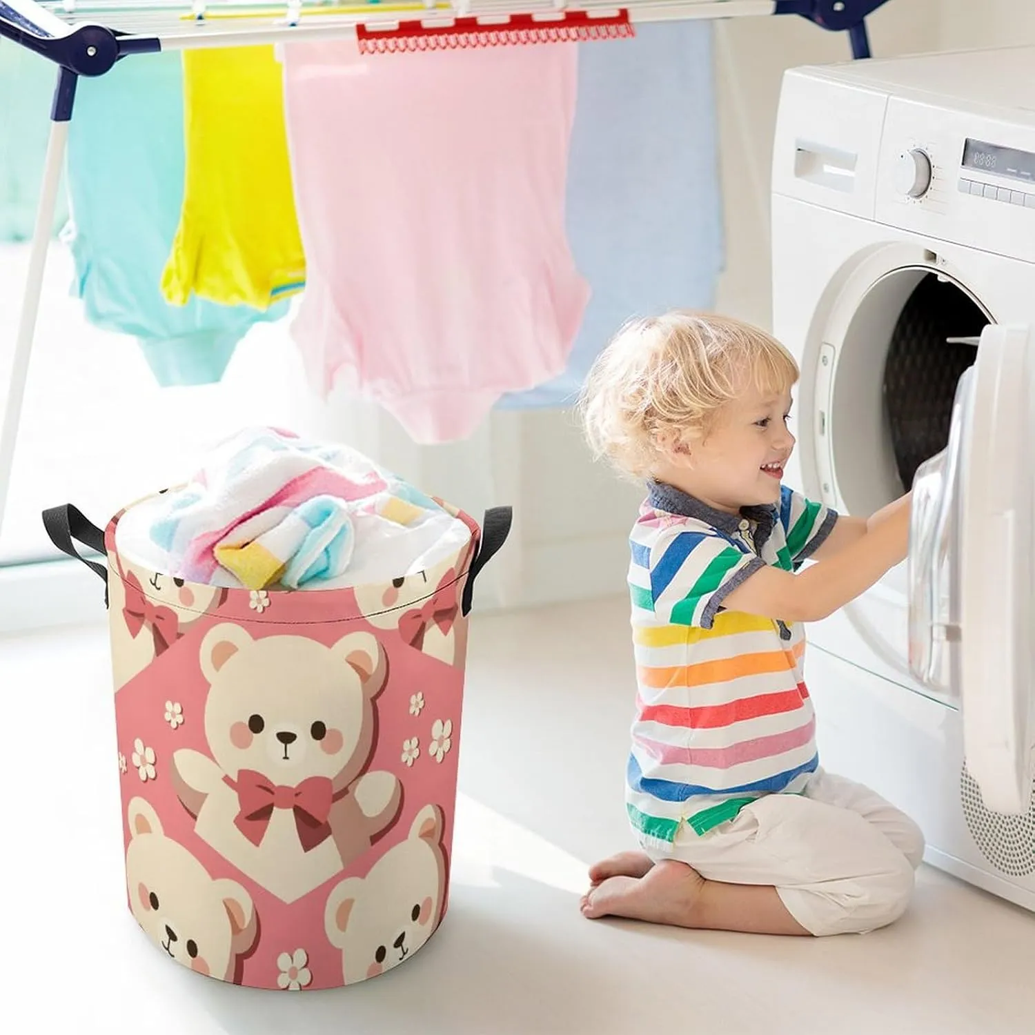 Laundry Hampers, Large Drawstring Laundry Bag, Removable Laundry Bags, Collapsible Storage Bin with Handles for Home Organization, Kids Room, Nursery Vertebrate