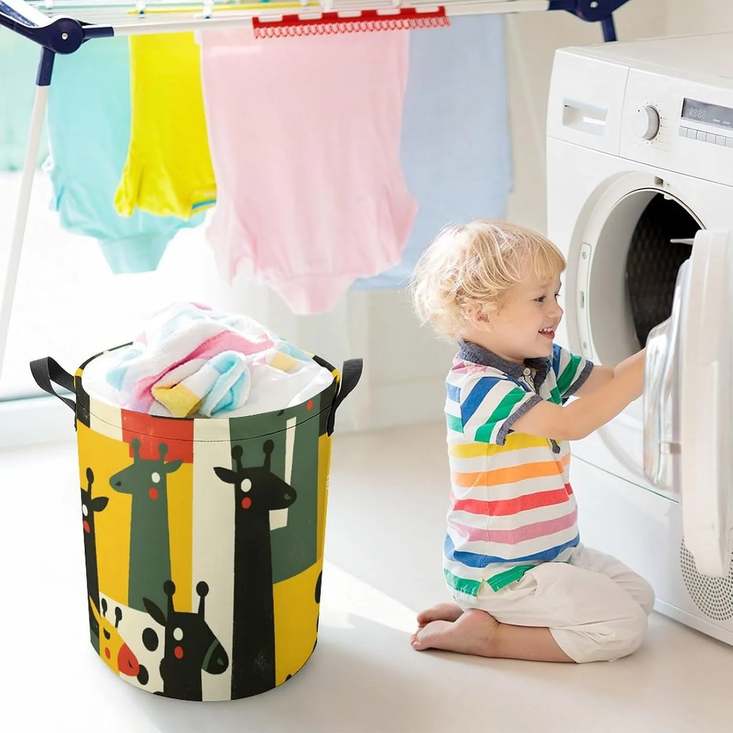 Laundry Hampers, Large Drawstring Laundry Bag, Removable Laundry Bags, Collapsible Storage Bin with Handles for Home Organization, Kids Room, Nursery Vertebrate