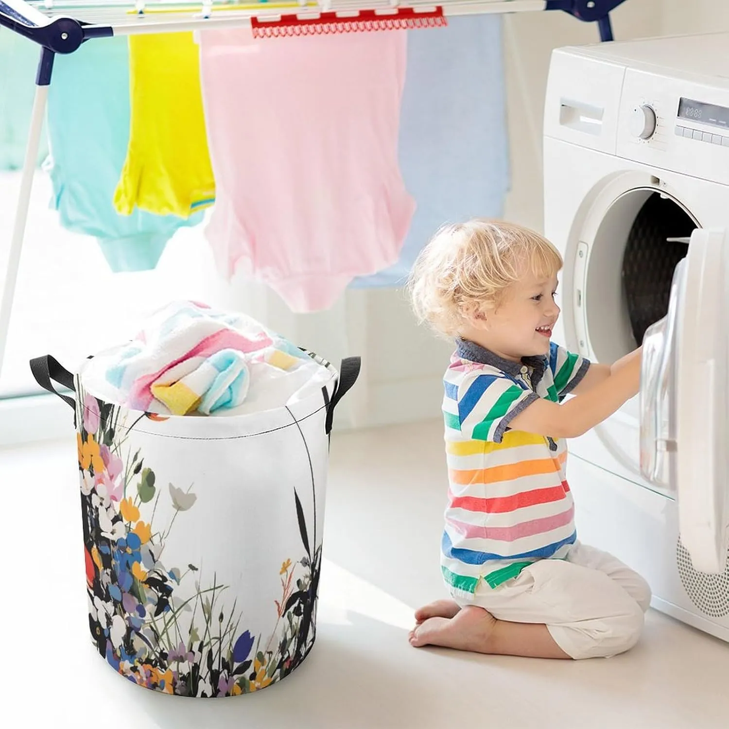 Laundry Hampers, Large Drawstring Laundry Bag, Removable Laundry Bags, Collapsible Storage Bin with Handles for Home Organization, Kids Room, Nursery Vertebrate
