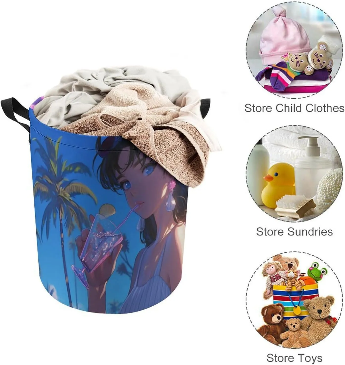 Laundry Hampers, Large Drawstring Laundry Bag, Removable Laundry Bags, Collapsible Storage Bin with Handles for Home Organization, Kids Room, Nursery Vertebrate