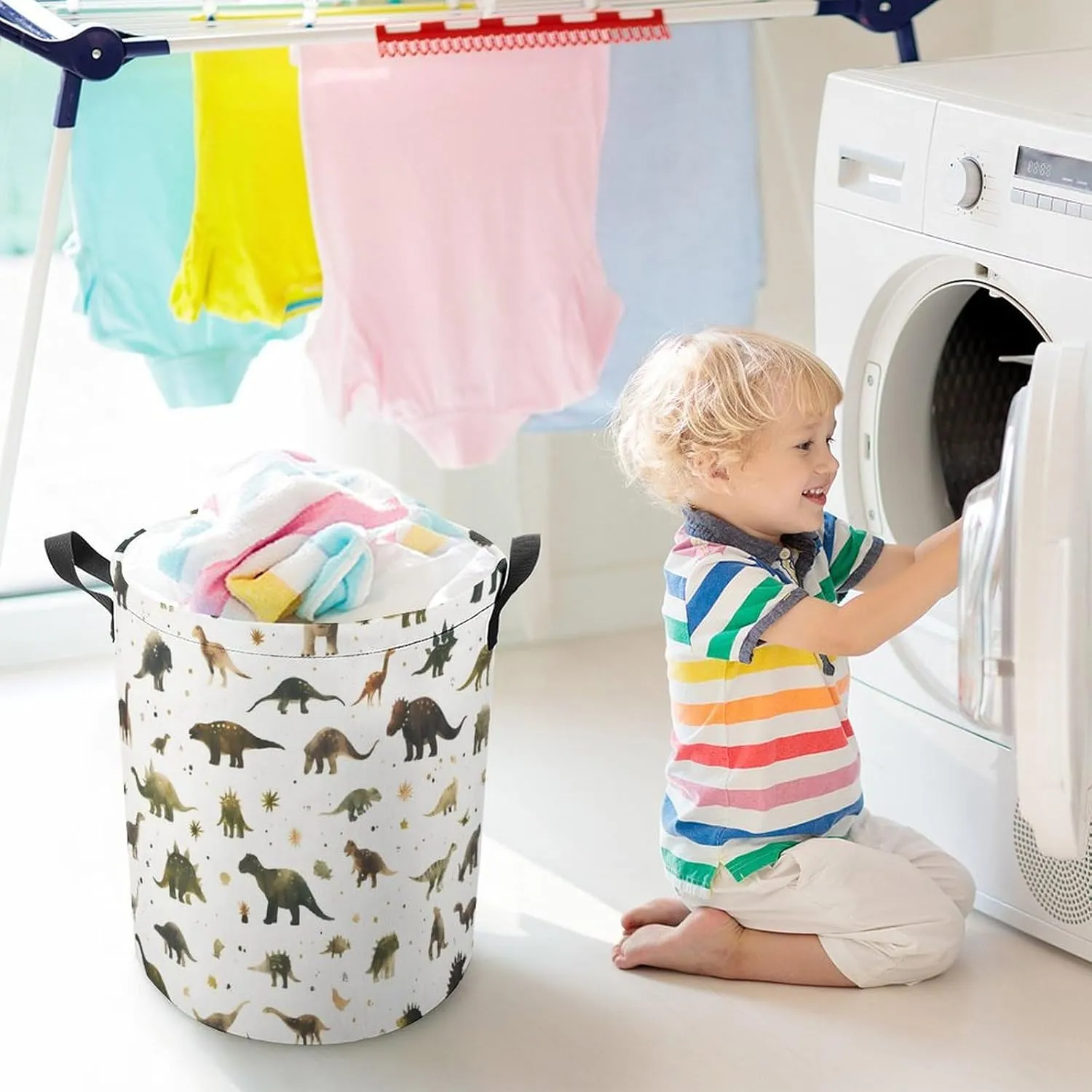 Laundry Hampers, Large Drawstring Laundry Bag, Removable Laundry Bags, Collapsible Storage Bin with Handles for Home Organization, Kids Room, Nursery Vertebrate