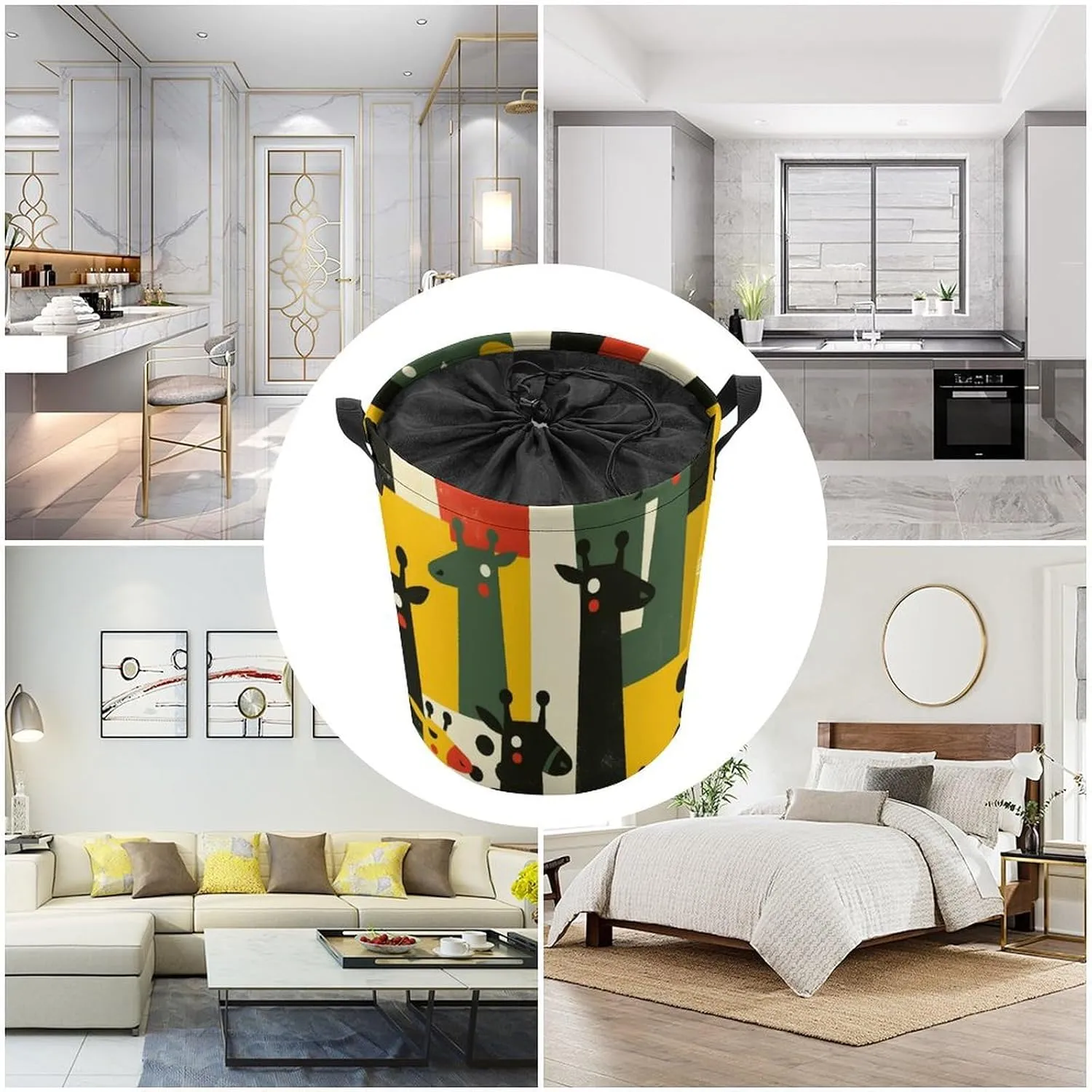 Laundry Hampers, Large Drawstring Laundry Bag, Removable Laundry Bags, Collapsible Storage Bin with Handles for Home Organization, Kids Room, Nursery Vertebrate