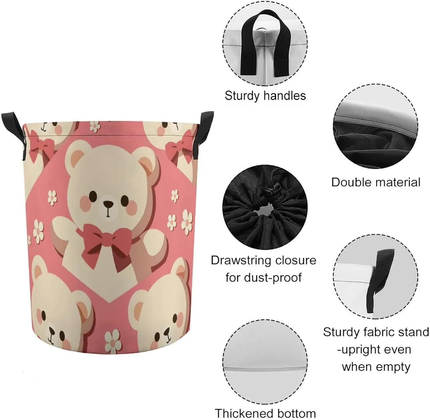 Laundry Hampers, Large Drawstring Laundry Bag, Removable Laundry Bags, Collapsible Storage Bin with Handles for Home Organization, Kids Room, Nursery Vertebrate