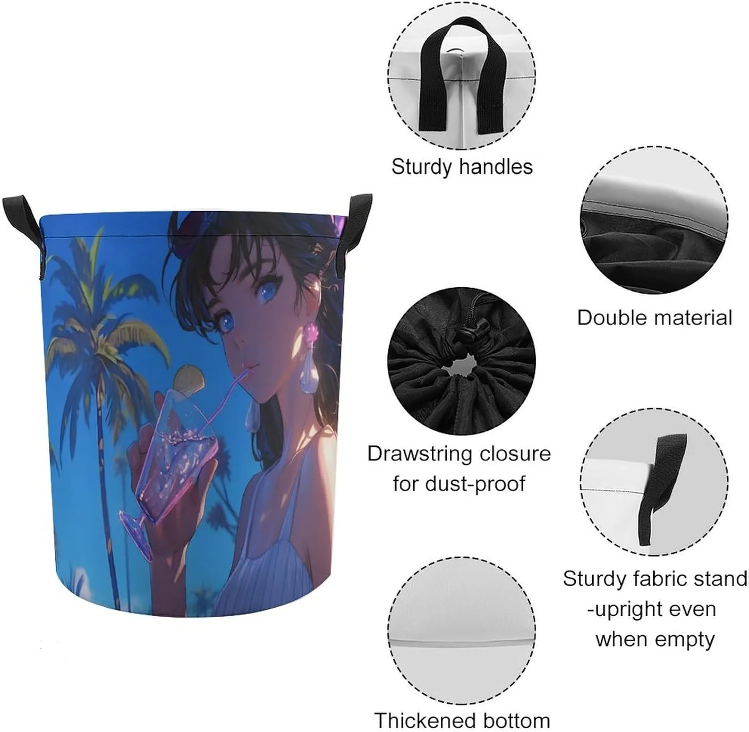Laundry Hampers, Large Drawstring Laundry Bag, Removable Laundry Bags, Collapsible Storage Bin with Handles for Home Organization, Kids Room, Nursery Vertebrate
