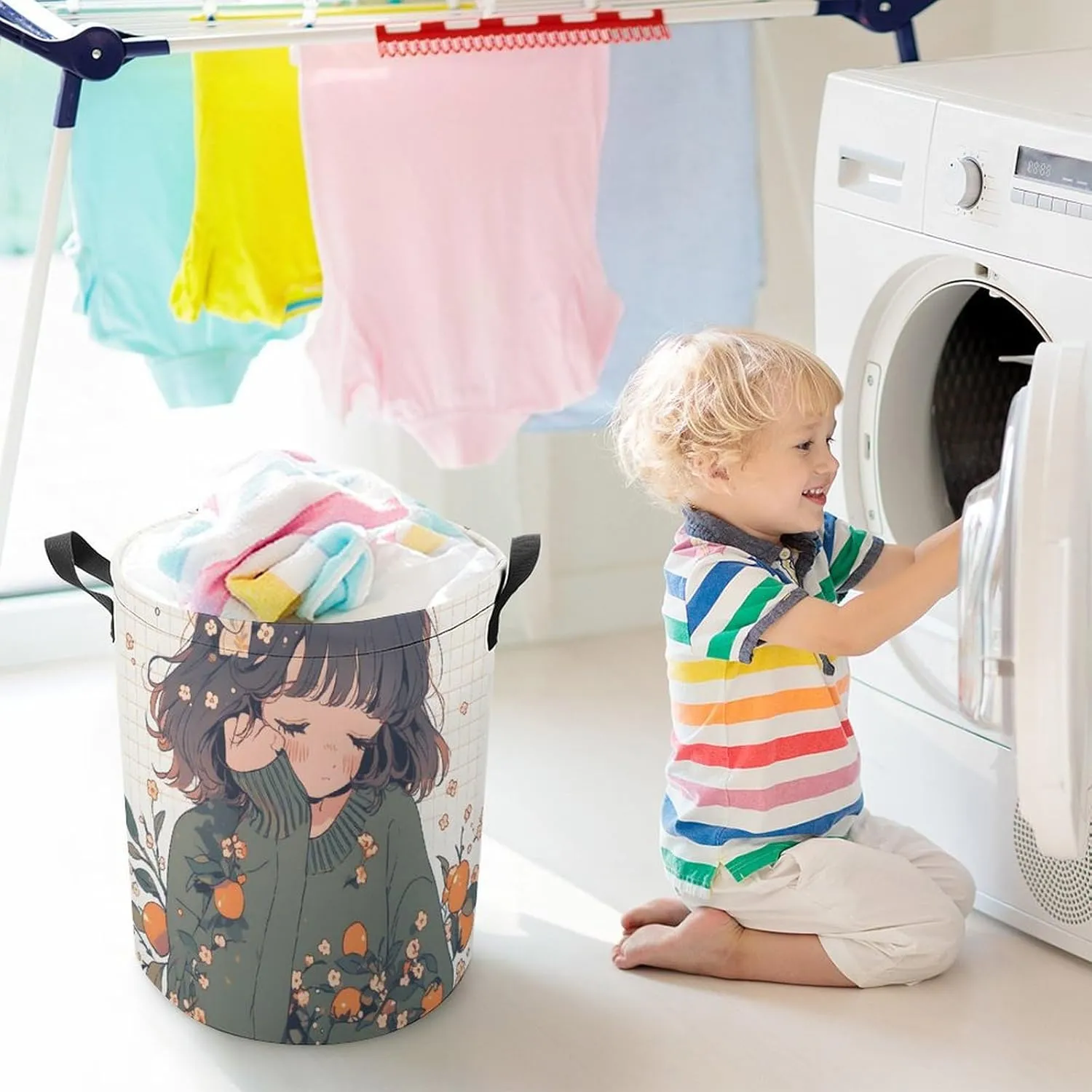 Laundry Hampers, Large Drawstring Laundry Bag, Removable Laundry Bags, Collapsible Storage Bin with Handles for Home Organization, Kids Room, Nursery Vertebrate