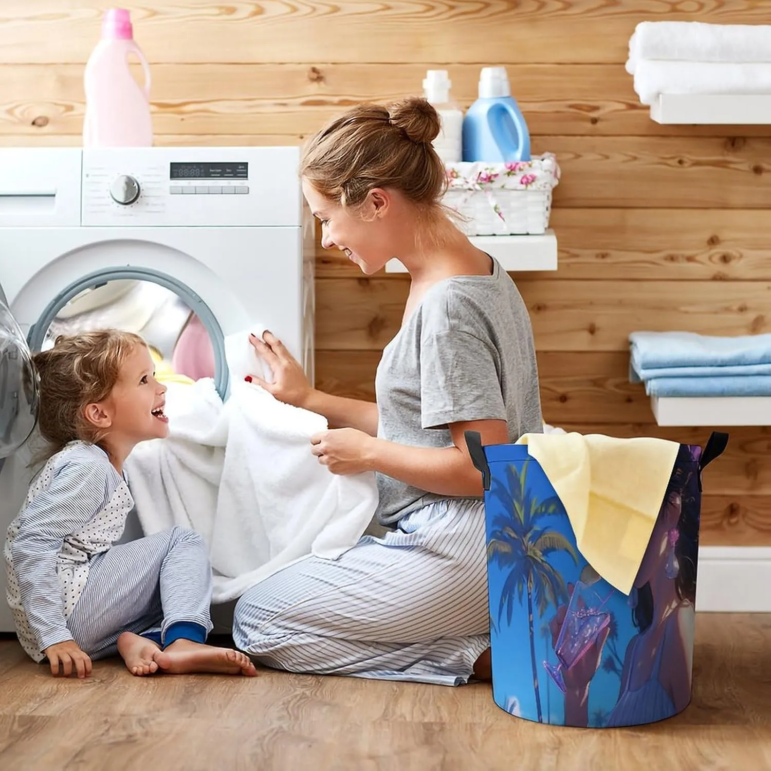 Laundry Hampers, Large Drawstring Laundry Bag, Removable Laundry Bags, Collapsible Storage Bin with Handles for Home Organization, Kids Room, Nursery Vertebrate
