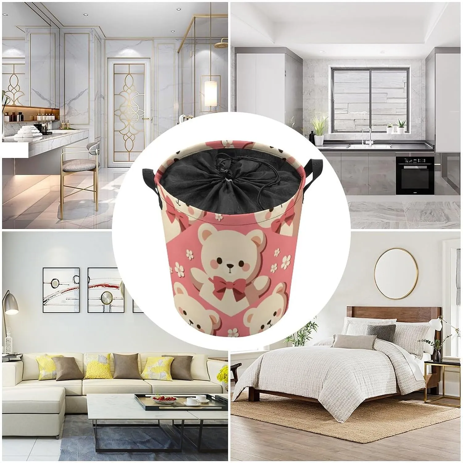 Laundry Hampers, Large Drawstring Laundry Bag, Removable Laundry Bags, Collapsible Storage Bin with Handles for Home Organization, Kids Room, Nursery Vertebrate