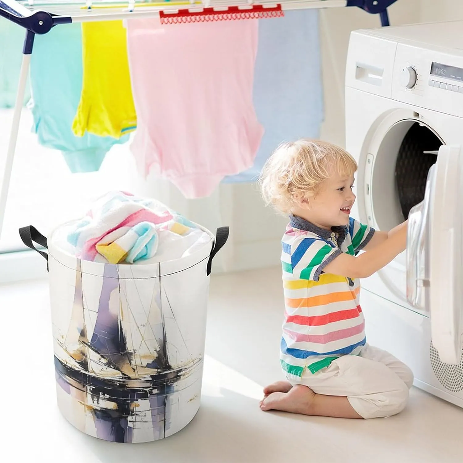 Laundry Hampers, Large Drawstring Laundry Bag, Removable Laundry Bags, Collapsible Storage Bin with Handles for Home Organization, Kids Room, Nursery Water