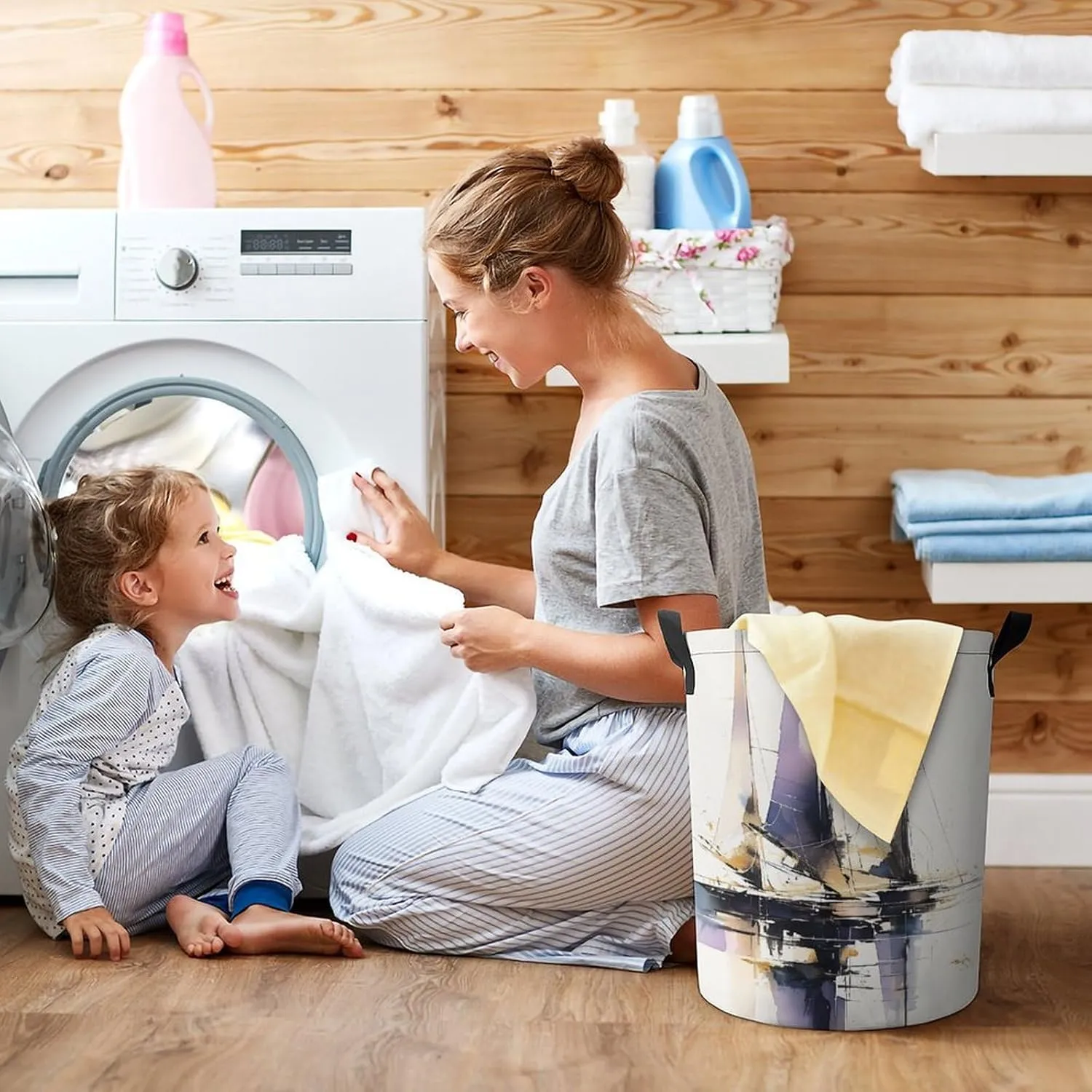 Laundry Hampers, Large Drawstring Laundry Bag, Removable Laundry Bags, Collapsible Storage Bin with Handles for Home Organization, Kids Room, Nursery Water