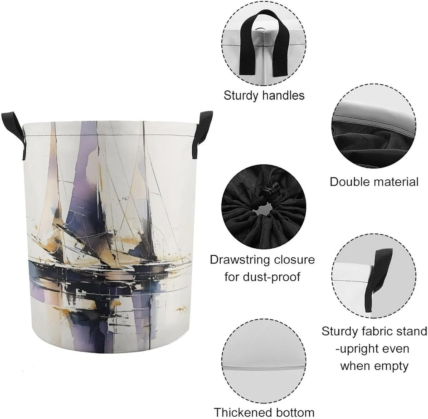 Laundry Hampers, Large Drawstring Laundry Bag, Removable Laundry Bags, Collapsible Storage Bin with Handles for Home Organization, Kids Room, Nursery Water