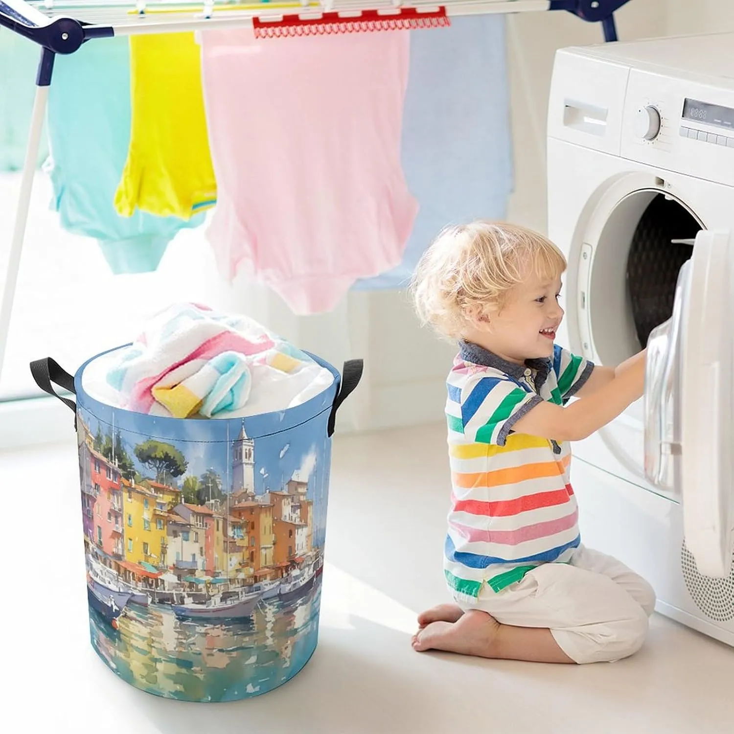 Laundry Hampers, Large Drawstring Laundry Bag, Removable Laundry Bags, Collapsible Storage Bin with Handles for Home Organization, Kids Room, Nursery Watercraft