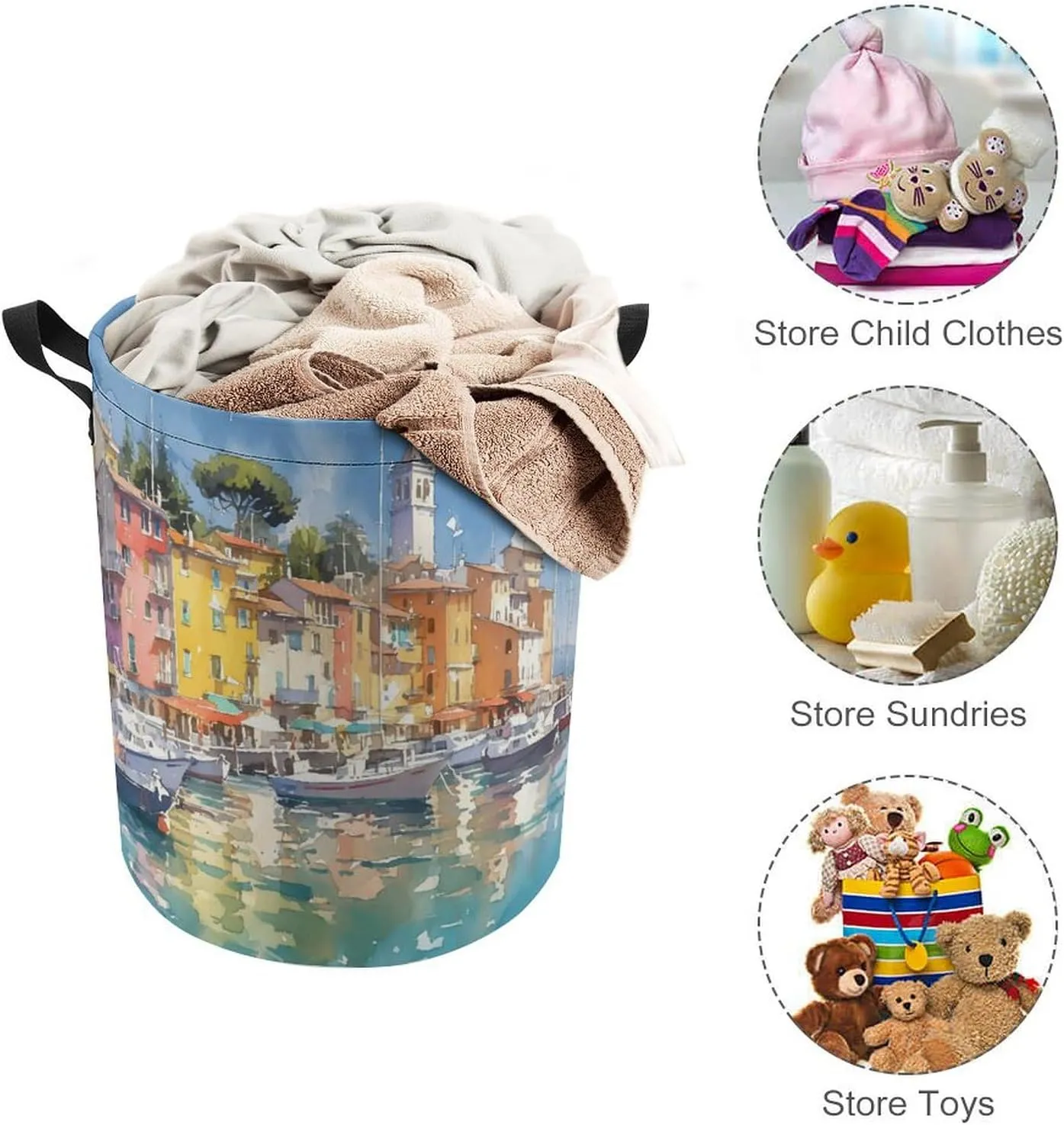 Laundry Hampers, Large Drawstring Laundry Bag, Removable Laundry Bags, Collapsible Storage Bin with Handles for Home Organization, Kids Room, Nursery Watercraft