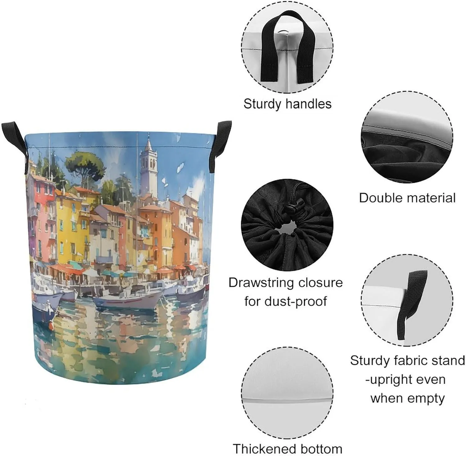 Laundry Hampers, Large Drawstring Laundry Bag, Removable Laundry Bags, Collapsible Storage Bin with Handles for Home Organization, Kids Room, Nursery Watercraft