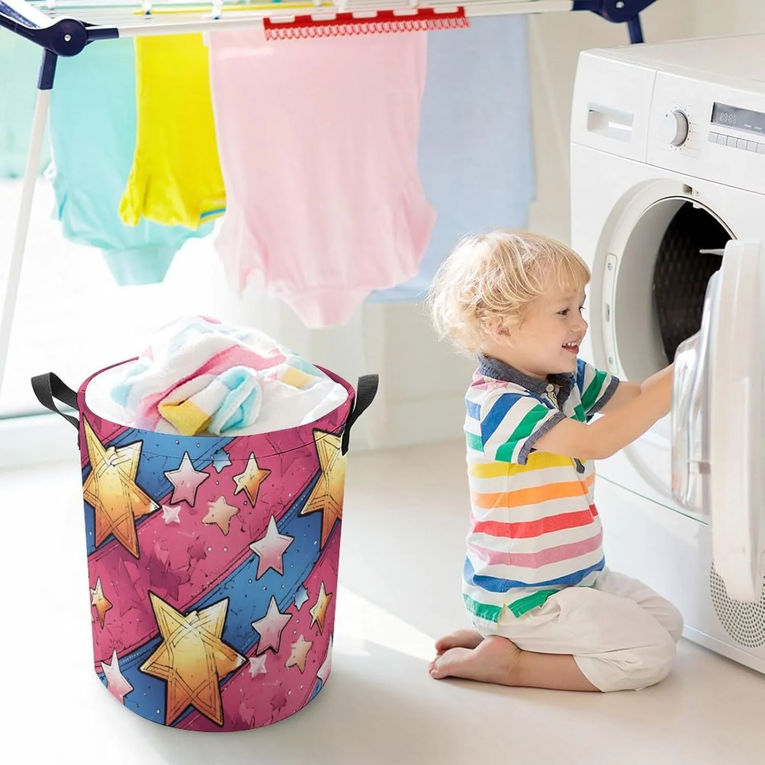 Laundry Hampers, Large Drawstring Laundry Bag, Removable Laundry Bags, Collapsible Storage Bin with Handles for Home Organization, Kids Room, Nursery