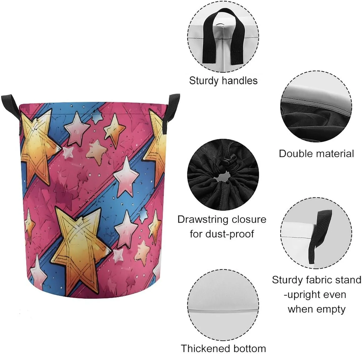Laundry Hampers, Large Drawstring Laundry Bag, Removable Laundry Bags, Collapsible Storage Bin with Handles for Home Organization, Kids Room, Nursery