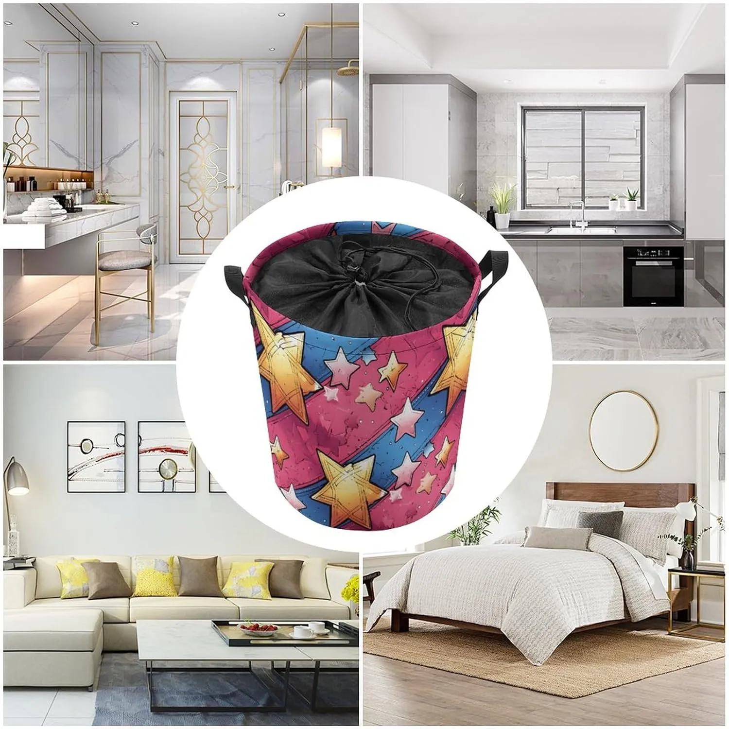 Laundry Hampers, Large Drawstring Laundry Bag, Removable Laundry Bags, Collapsible Storage Bin with Handles for Home Organization, Kids Room, Nursery