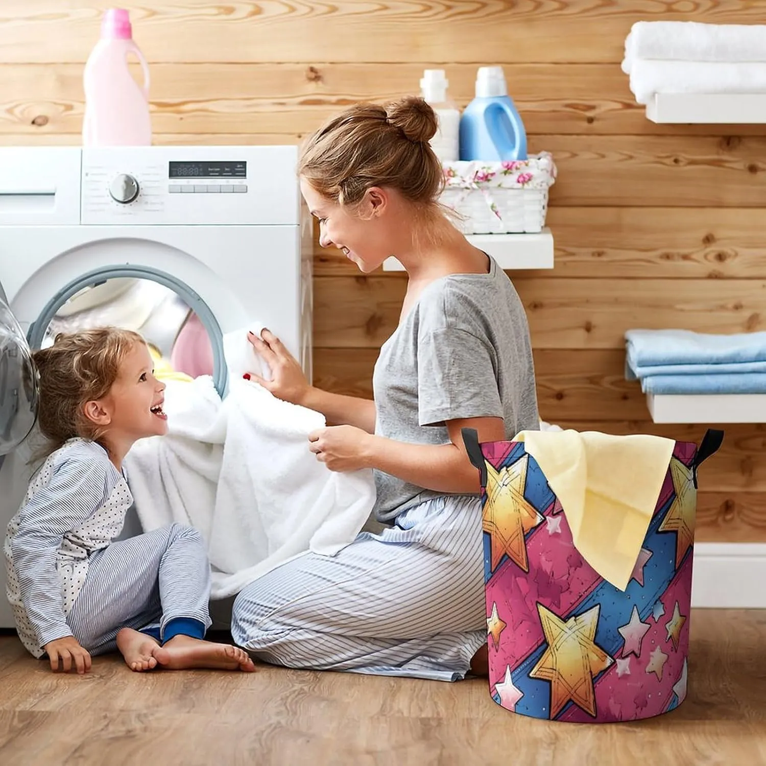 Laundry Hampers, Large Drawstring Laundry Bag, Removable Laundry Bags, Collapsible Storage Bin with Handles for Home Organization, Kids Room, Nursery