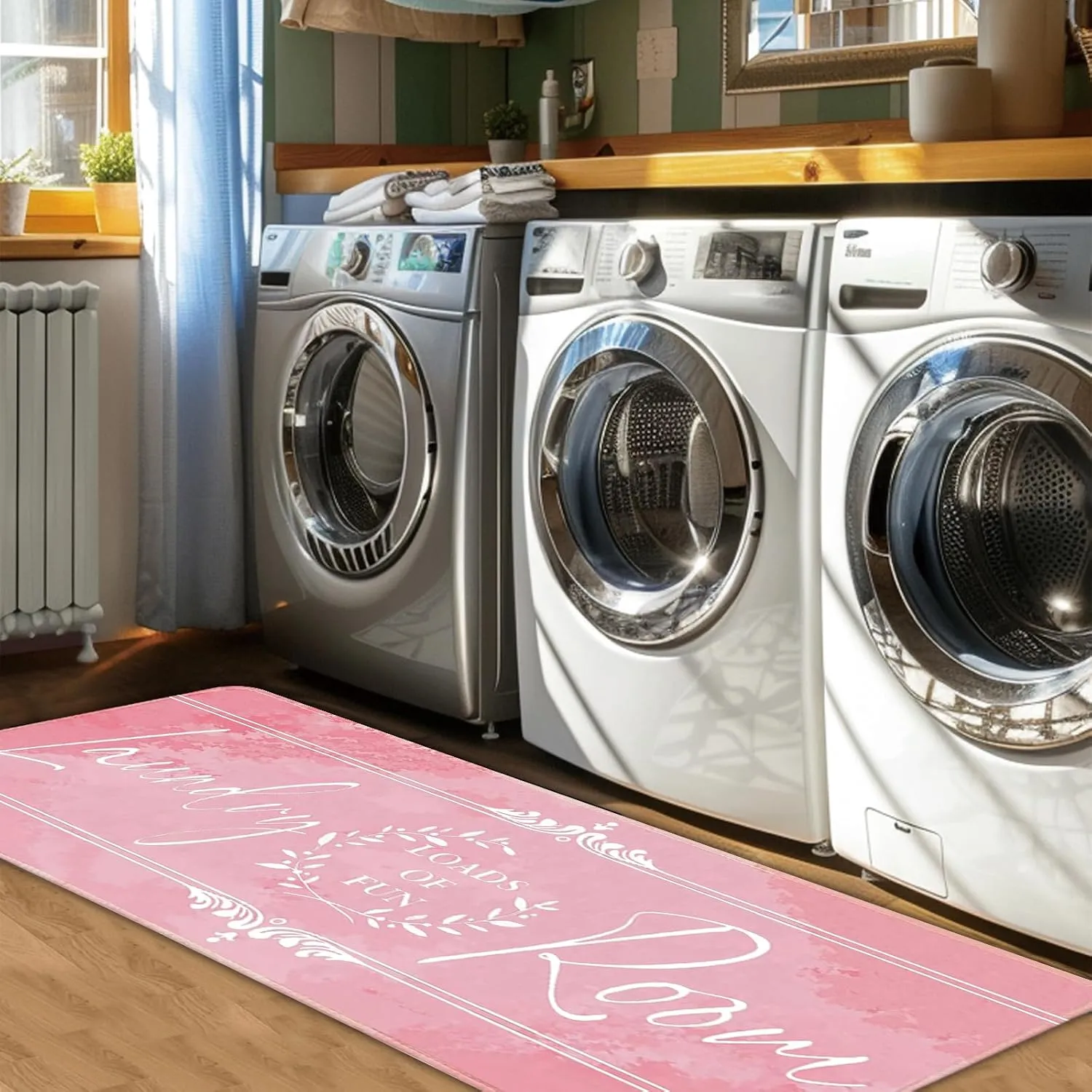 Laundry Room Rug Runner, Non Slip Laundry Rugs Kitchen mat Machine Washable Text Design mats Waterproof Mudroom Floor Carpet Stylish Versatile Farmhouse Decor