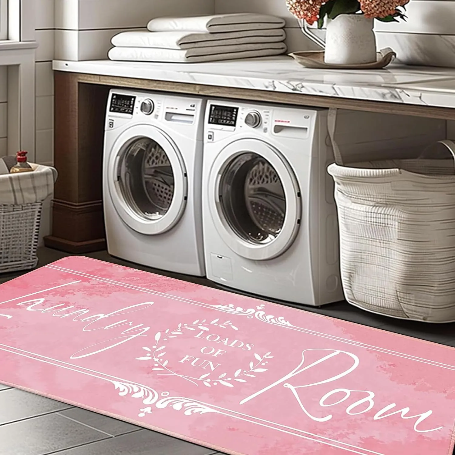 Laundry Room Rug Runner, Non Slip Laundry Rugs Kitchen mat Machine Washable Text Design mats Waterproof Mudroom Floor Carpet Stylish Versatile Farmhouse Decor
