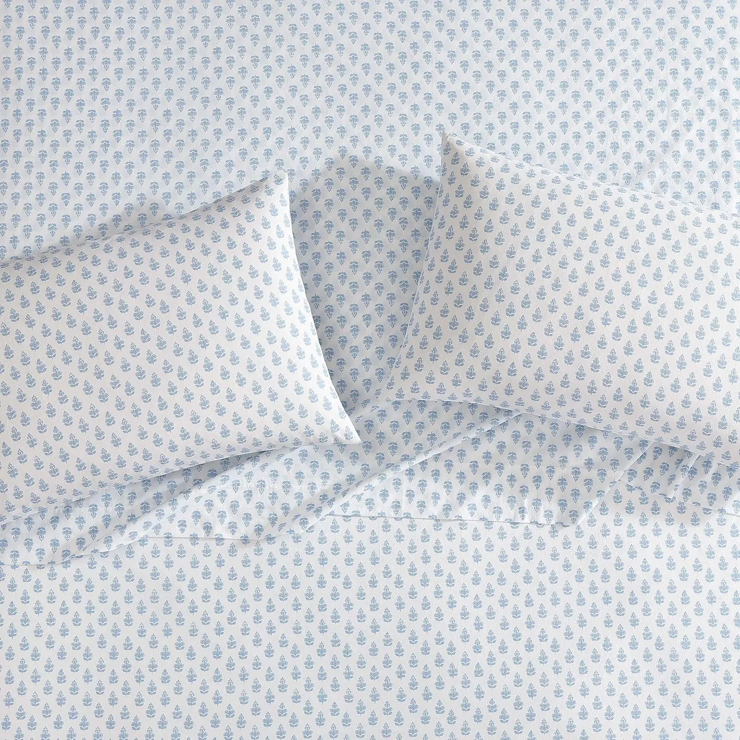 Laura Ashley - Queen Sheets, Cotton Percale Bedding Set, Lightweight & Breathable Home Decor (Francesca Blue, Queen)