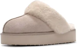 LBF Fuzzy Platform Slippers for Women Super Soft Fur Slippers Cozy Warm Slip On Slippers Indoor and Outdoor