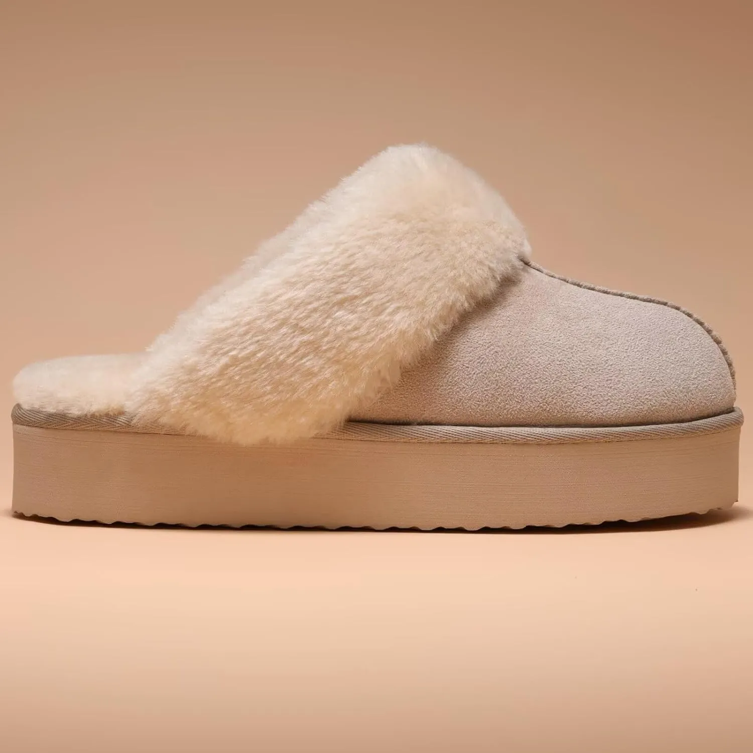 LBF Fuzzy Platform Slippers for Women Super Soft Fur Slippers Cozy Warm Slip On Slippers Indoor and Outdoor