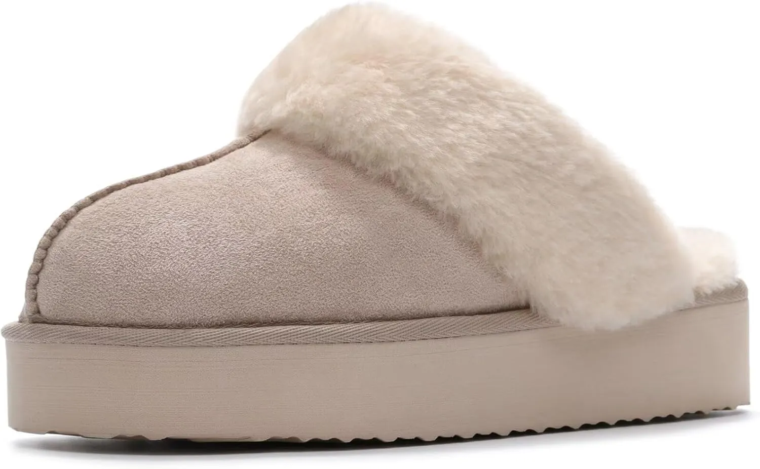 LBF Fuzzy Platform Slippers for Women Super Soft Fur Slippers Cozy Warm Slip On Slippers Indoor and Outdoor