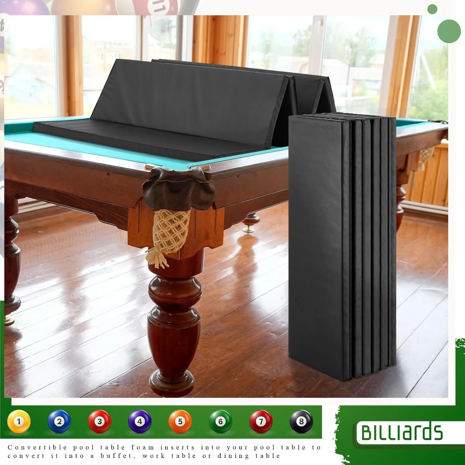 Leyndo 8 ft/7 ft Pool Table Insert for Table Conversion Topper Dining/Game Foam Billiard Pool Convertible Cover Mat Waterproof and Foldable, Black
