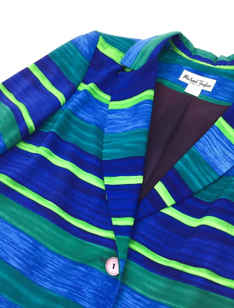 Lightweight colourful striped blue & green blazer jacket