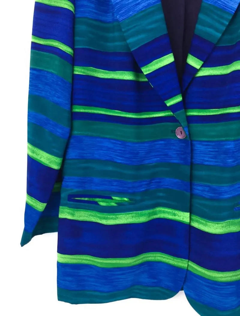 Lightweight colourful striped blue & green blazer jacket
