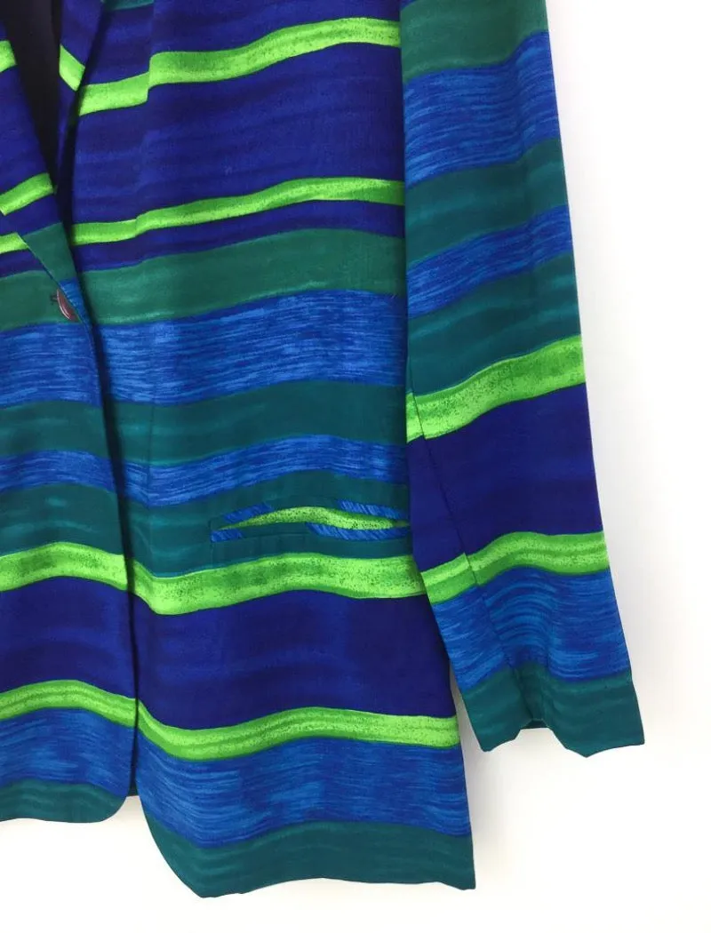 Lightweight colourful striped blue & green blazer jacket