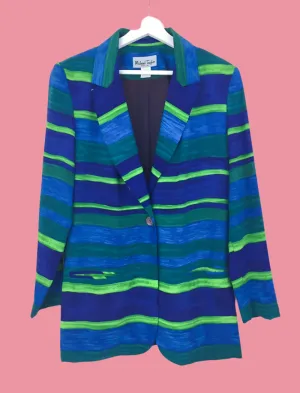 Lightweight colourful striped blue & green blazer jacket