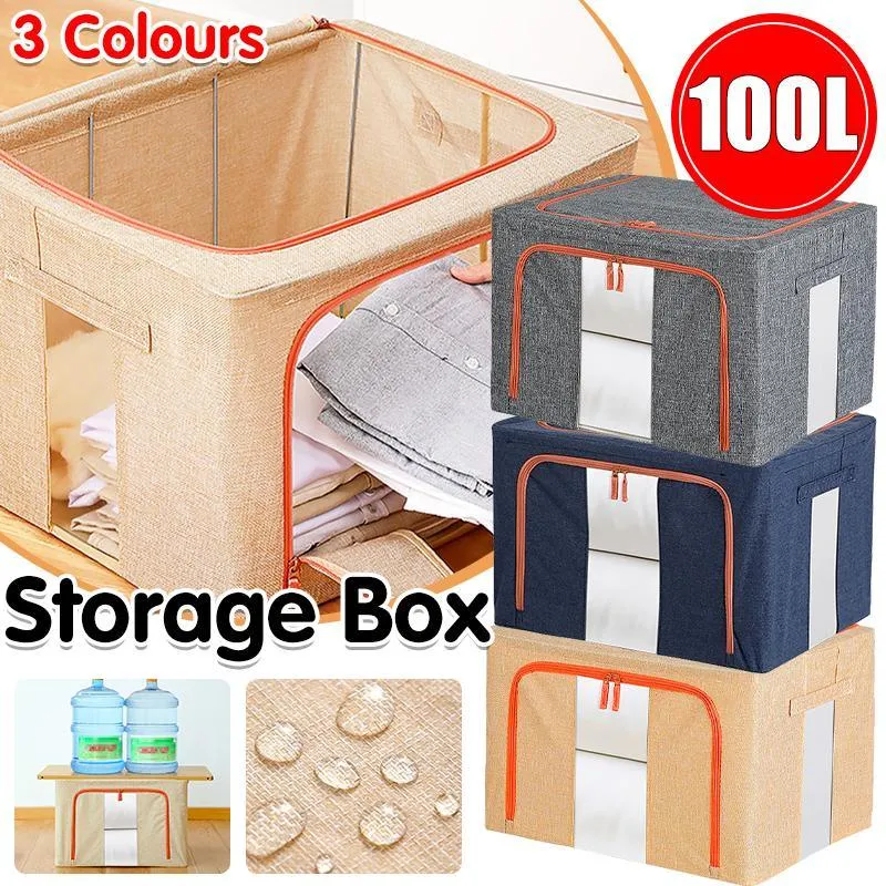Linen Large Capacity Foldable Storage Box Organizer 3 Colors 1 PCS