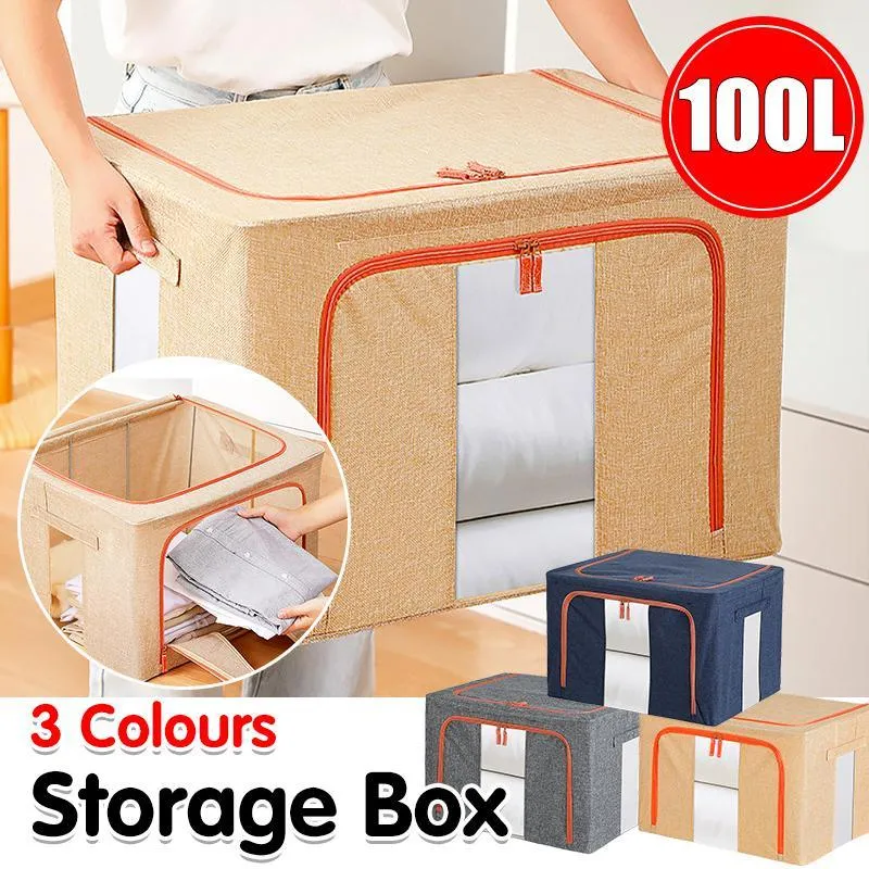 Linen Large Capacity Foldable Storage Box Organizer 3 Colors 1 PCS