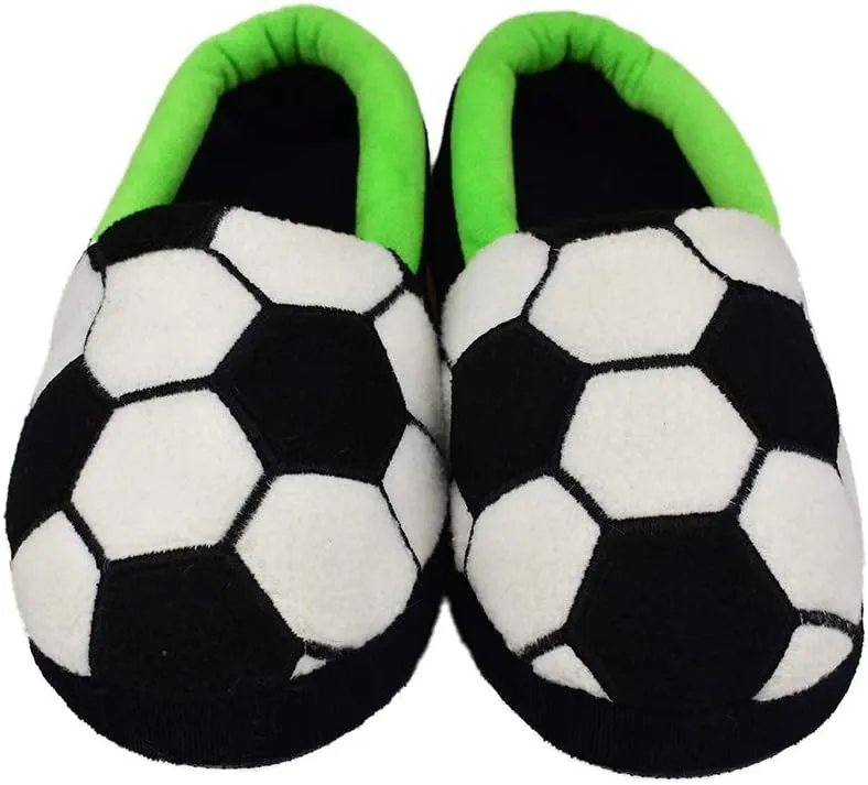 Little Kids Big Boys Warm Slippers with Soft Memory Foam Slip-on Indoor Football Slippers