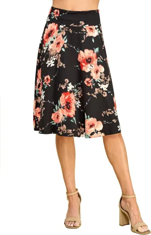 Lock and Love Women's Solid Ombre Lightweight Flare Midi Pull On Closure Skirt S-XXXL Plus Size