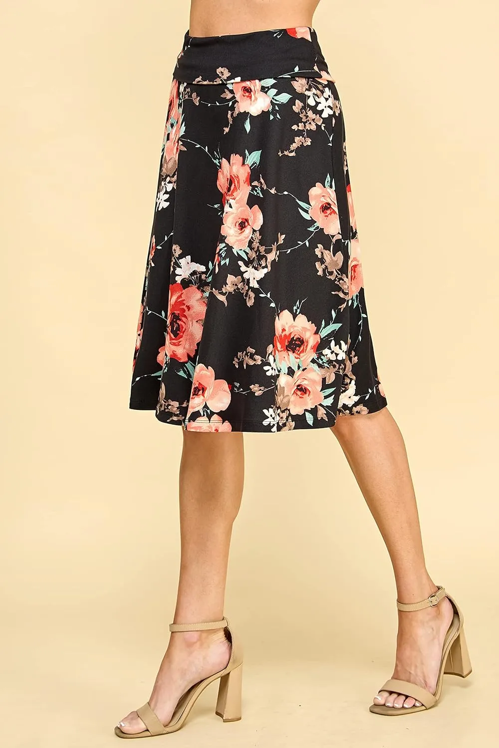 Lock and Love Women's Solid Ombre Lightweight Flare Midi Pull On Closure Skirt S-XXXL Plus Size