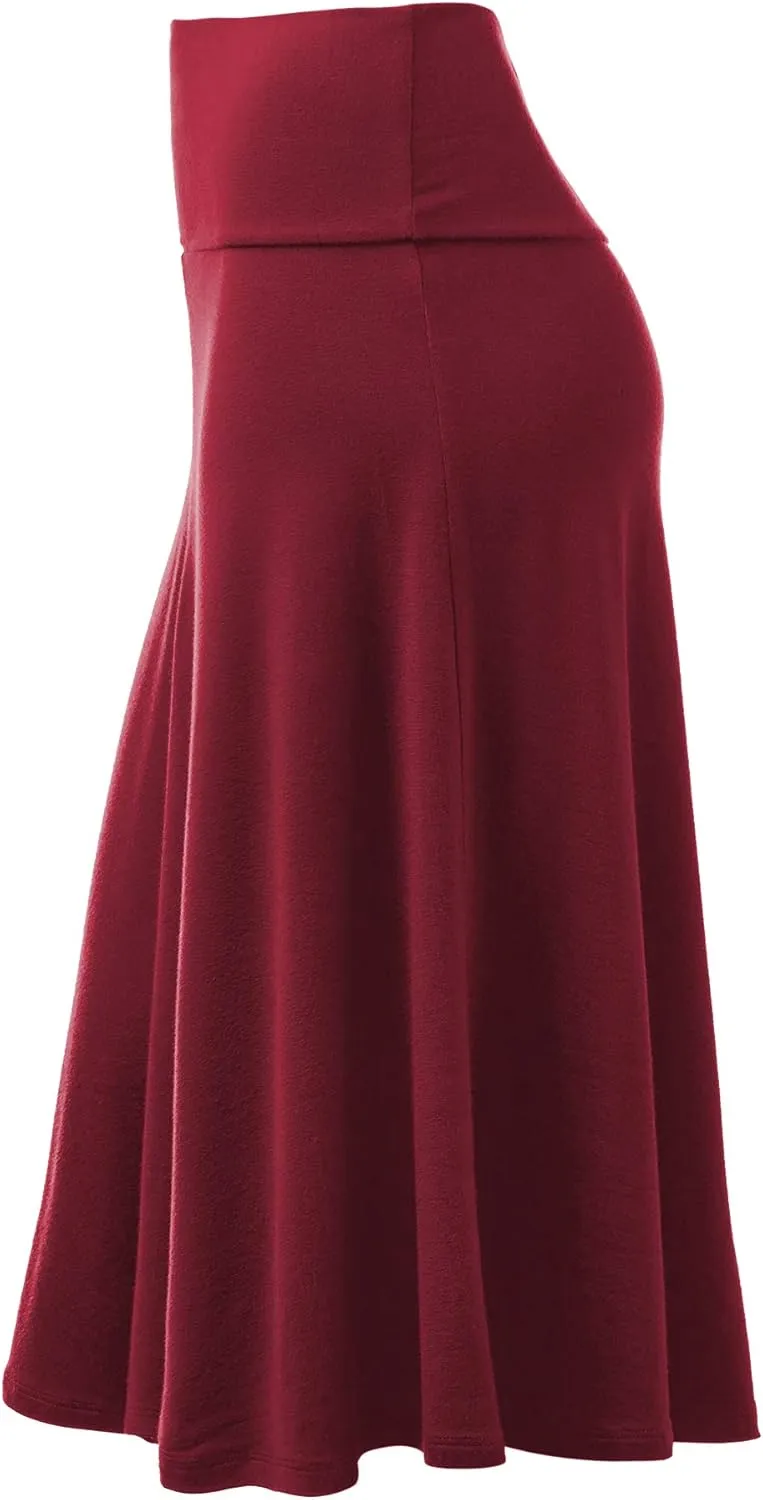 Lock and Love Women's Solid Ombre Lightweight Flare Midi Pull On Closure Skirt S-XXXL Plus Size