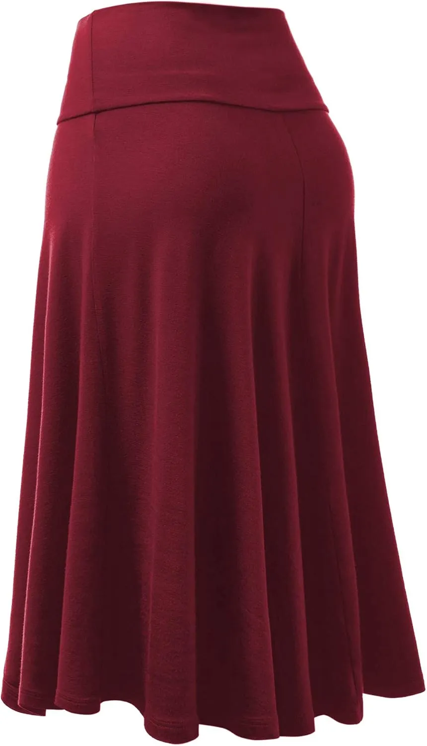 Lock and Love Women's Solid Ombre Lightweight Flare Midi Pull On Closure Skirt S-XXXL Plus Size