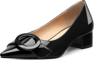 Low Chunky Kitten Heels for Women Closed Pointed Toe Slip on Patent Pumps Office Comfort Wedding Evening Dress Shoes 1.4 Inch