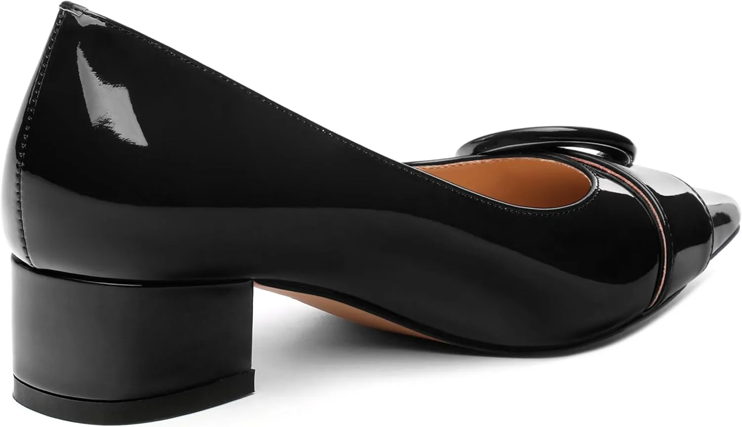 Low Chunky Kitten Heels for Women Closed Pointed Toe Slip on Patent Pumps Office Comfort Wedding Evening Dress Shoes 1.4 Inch
