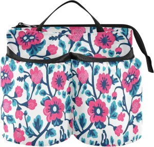 Luggage Water Bottle Holder Free Hand Red Turquoise Floral Pattern Flat Vector Style Suitcase Coffee Holder Hold Two Coffee Mugs for Airplane Travelers