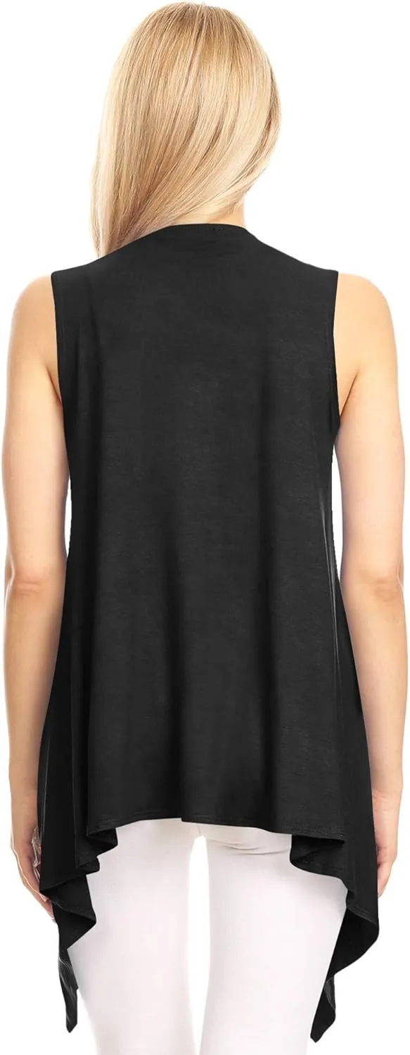 Made By Johnny Women's Lightweight Sleeveless Draped Open Cardigan