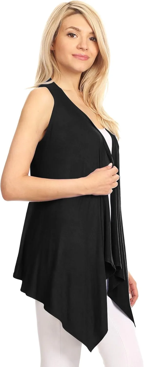 Made By Johnny Women's Lightweight Sleeveless Draped Open Cardigan