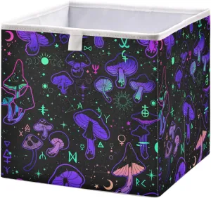 Magic-mushrooms Print Foldable Fabric Cloth Strong Sturdy Storage Cube Basket Bins Organizer with Handles, For Home Shelf Closet And Toys Storage 11x11x11in