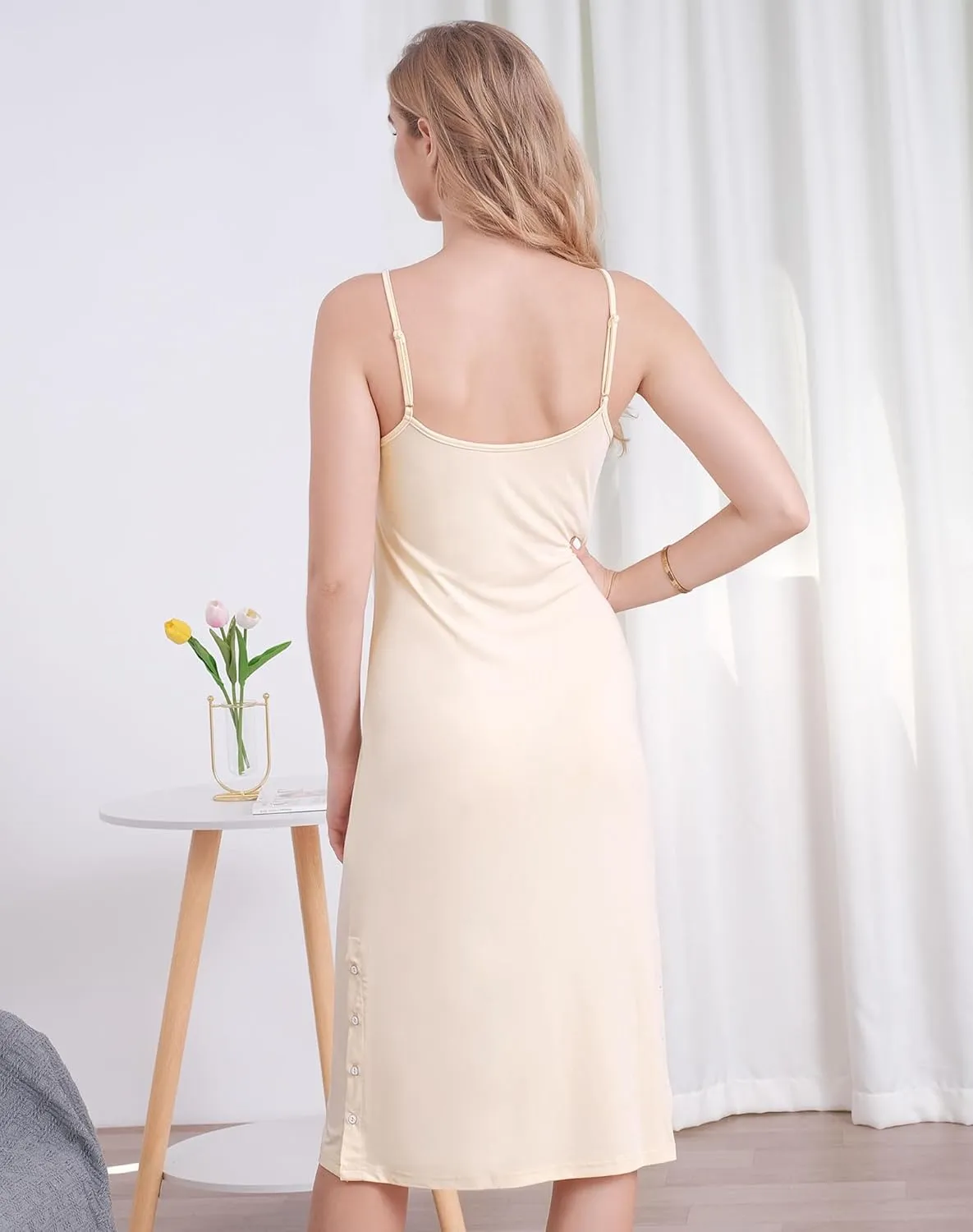 MANCYFIT Full Slip Dress for Women Spaghetti Strap Under Cami Slit Soft Sleeveless Nightgowns